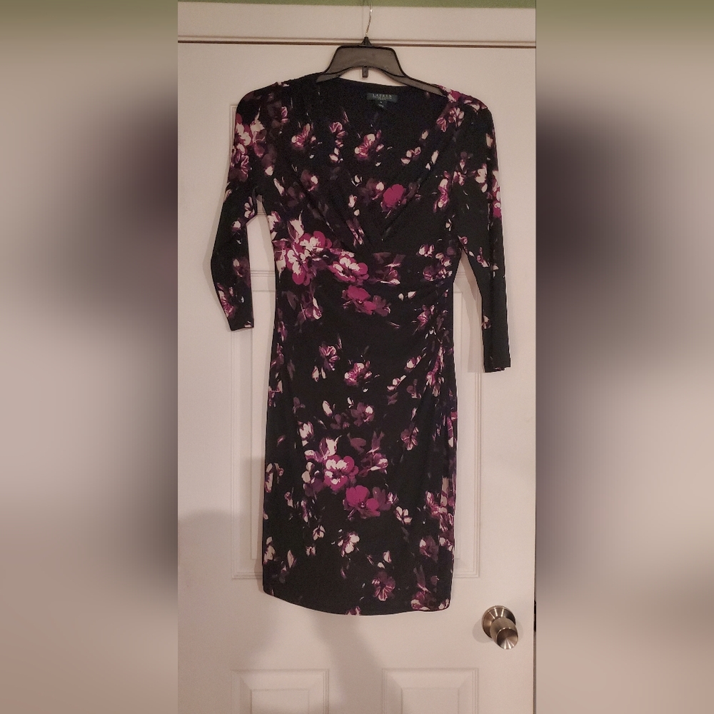 Ralph Lauren Purple Flowers Short Sleeve Dress